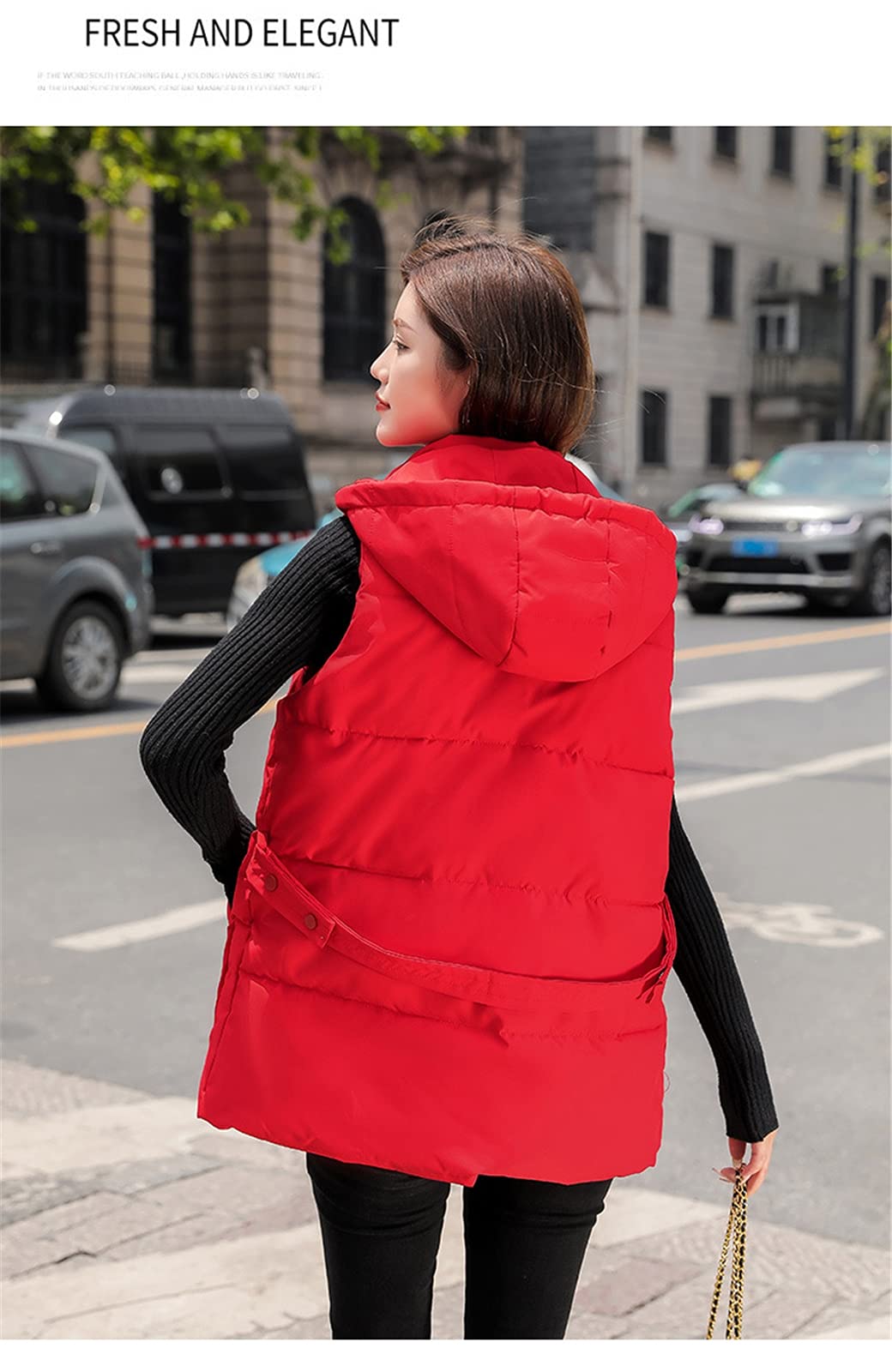 Amazon.co.jp: 女性のノースリーブのダウンベストフード付き冬の暖かい